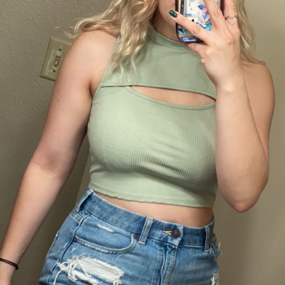 2 Saints Open Front Sage Green Ribbed Thick Trendy tank top